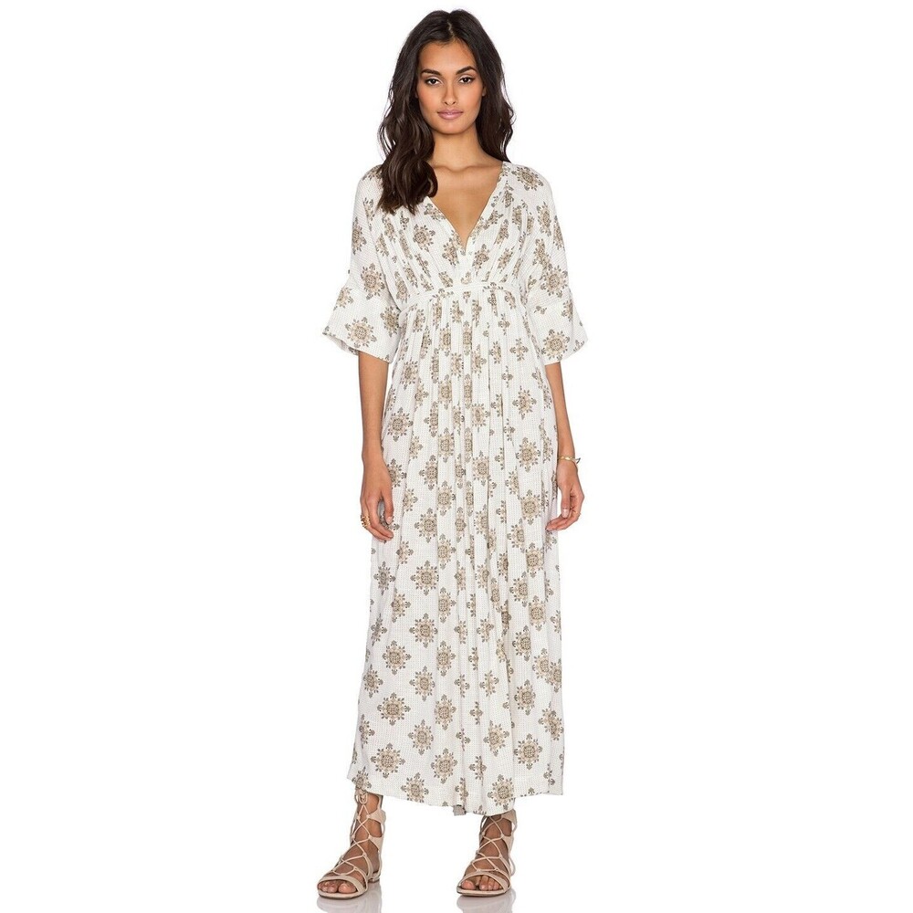 Free People Oasis Print Maxi Dress Large Vanilla Combo Full Length